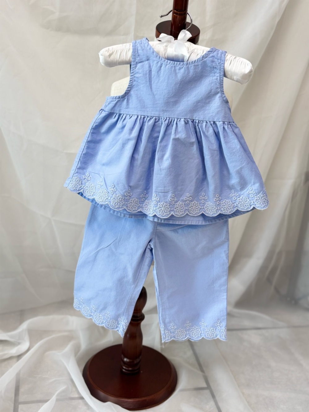 Blue Embroidered Girls' Two-Piece Bottoms Set